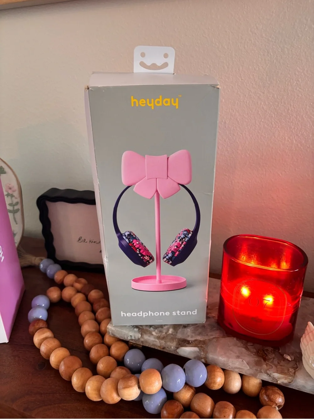 heyday Pink Kids Headphone Stand with Bow